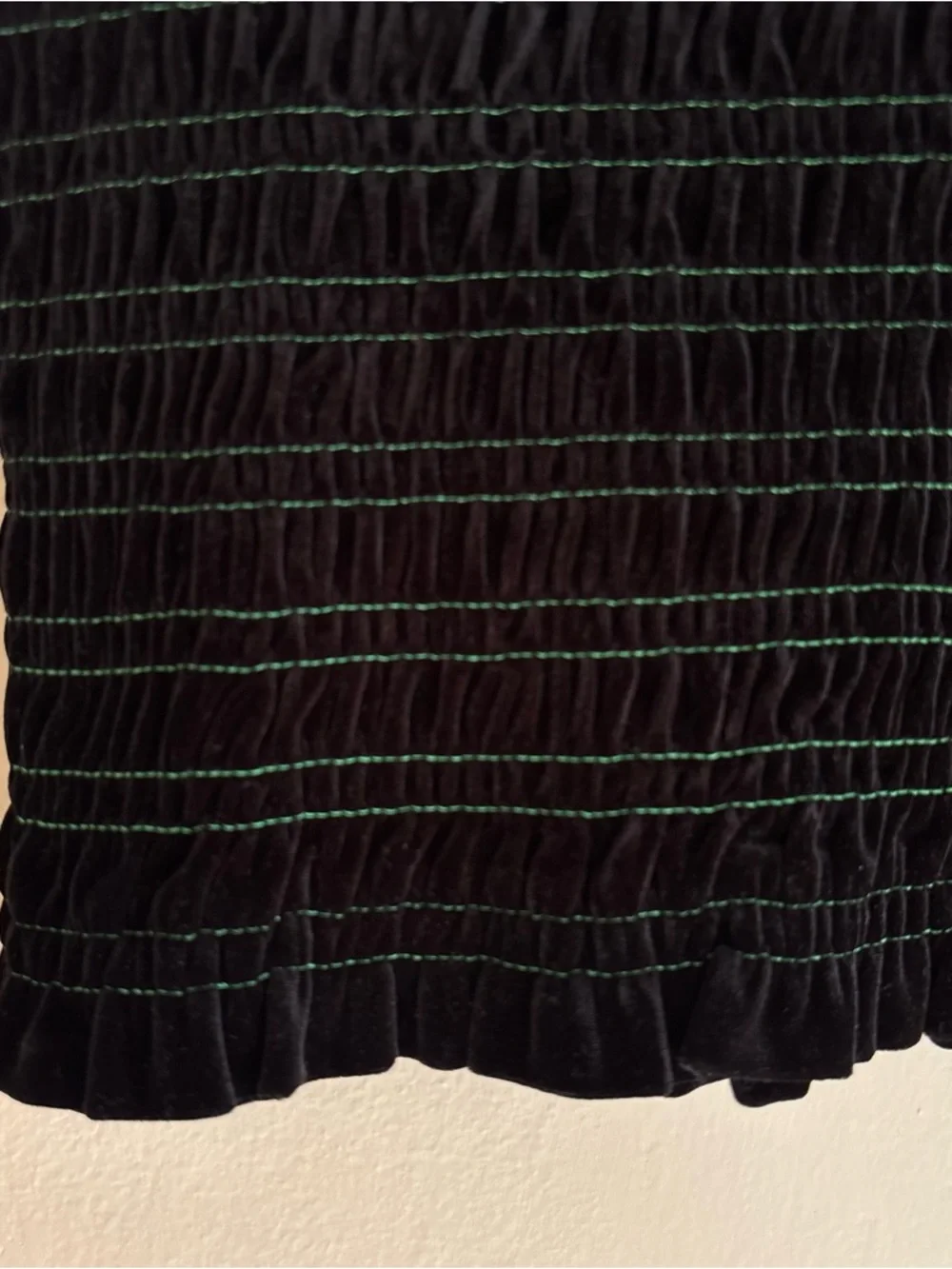 Ganni Black Smocked Cropped Tank Top with Green Stitching - Picture 3 of 8